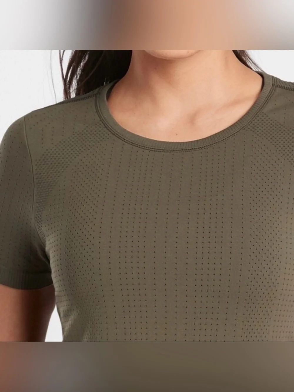 Athleta In Motion Seamless Tee, Glacier Olive Green, Large